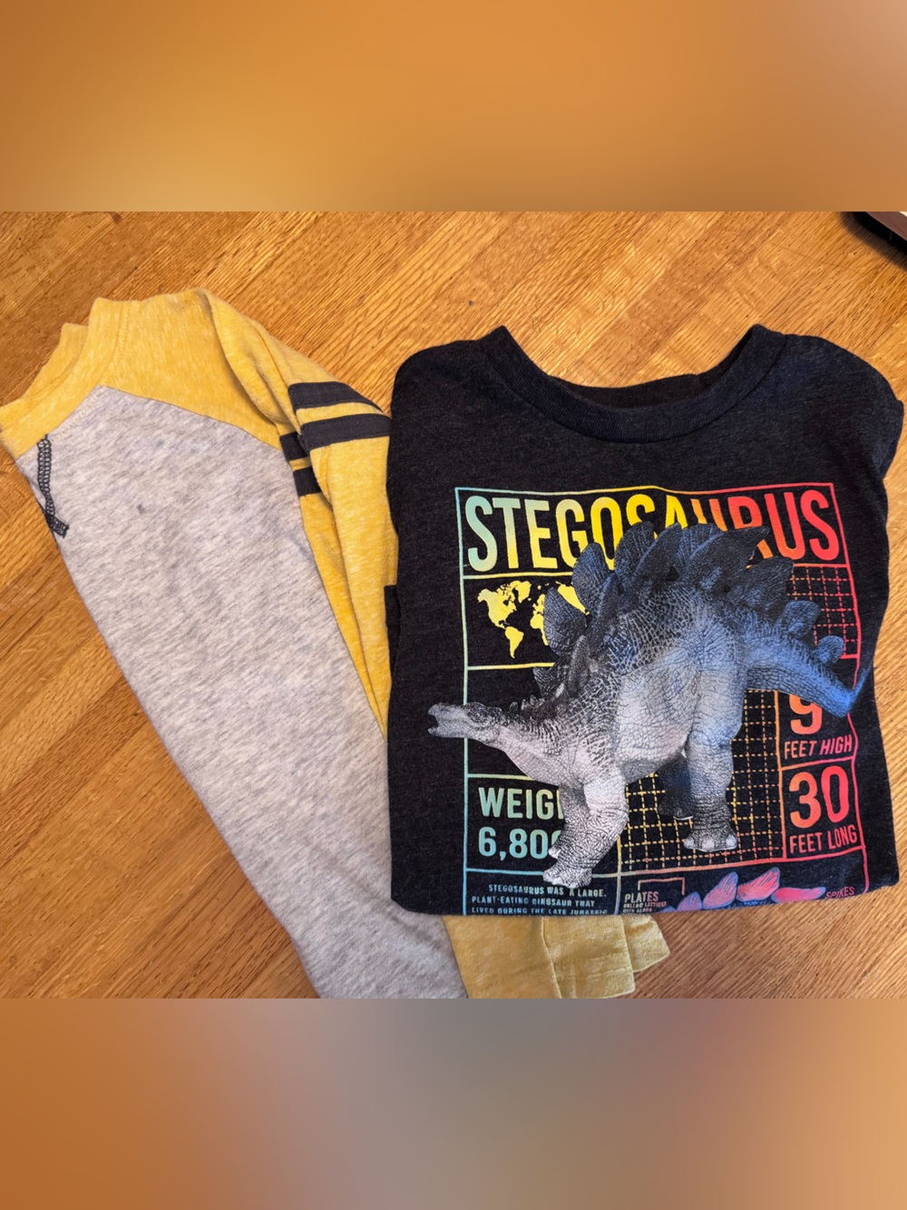 🎱 Pair-Stegosaurus Graphic Long-Sleeve & Kids Black & Yellow top